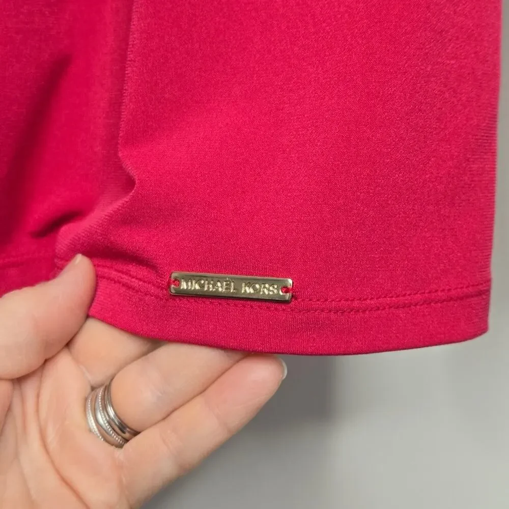 MICHAEL KORS Fusia Pink Long Sleeve Top Keyhole Neck Size M